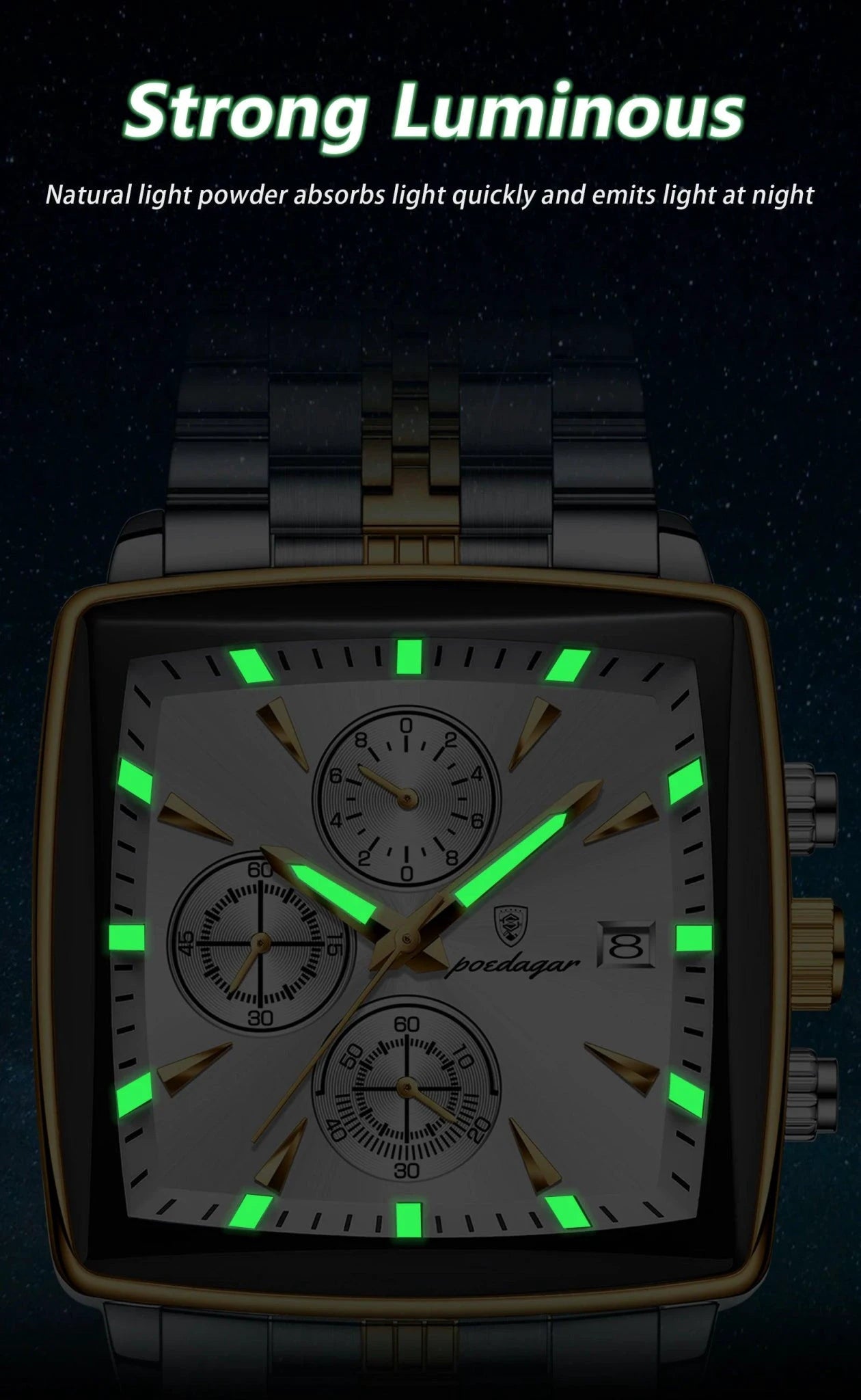 POEDAGAR Luxury Chronograph Men's Watch - Waterproof, Luminous, Stainless Steel, Sporty Design - MANDOTOS