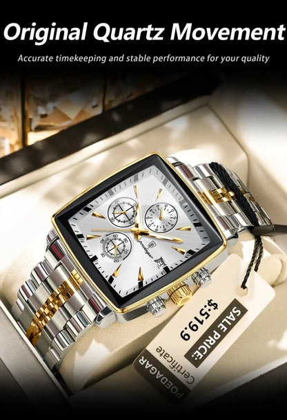 POEDAGAR Luxury Chronograph Men's Watch - Waterproof, Luminous, Stainless Steel, Sporty Design - MANDOTOS