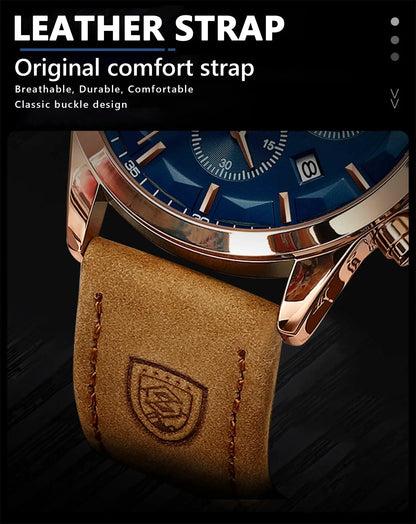 POEDAGAR Men Quartz Watch Luxury Sports Waterproof Chronograph Luminous Date Man Wristwatch Business Leather Men's Watches Clock - MANDOTOS