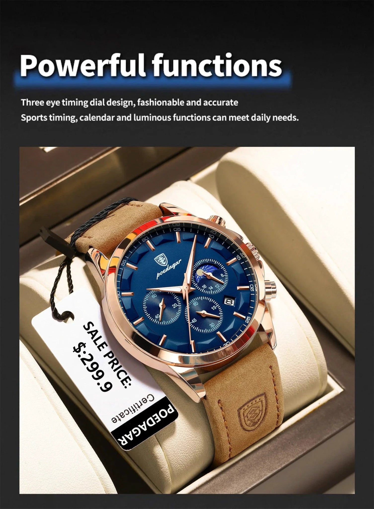 POEDAGAR Men Quartz Watch Luxury Sports Waterproof Chronograph Luminous Date Man Wristwatch Business Leather Men's Watches Clock - MANDOTOS