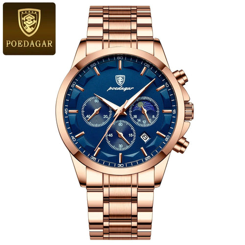 Mandotos POEDAGAR luxury men's chronograph watch with waterproof design, luminous dial, and leather strap.