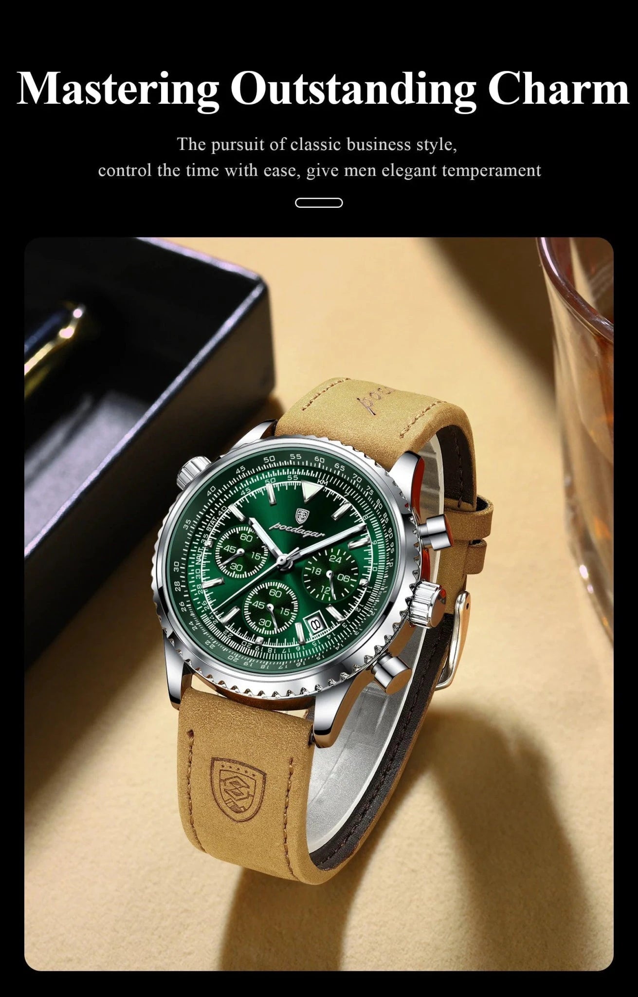 POEDAGAR Luxury Man Watch Quartz Waterproof Luminous Date Chronograph Leather Men Wristwatch Military Sports Men's Watches Reloj - MANDOTOS