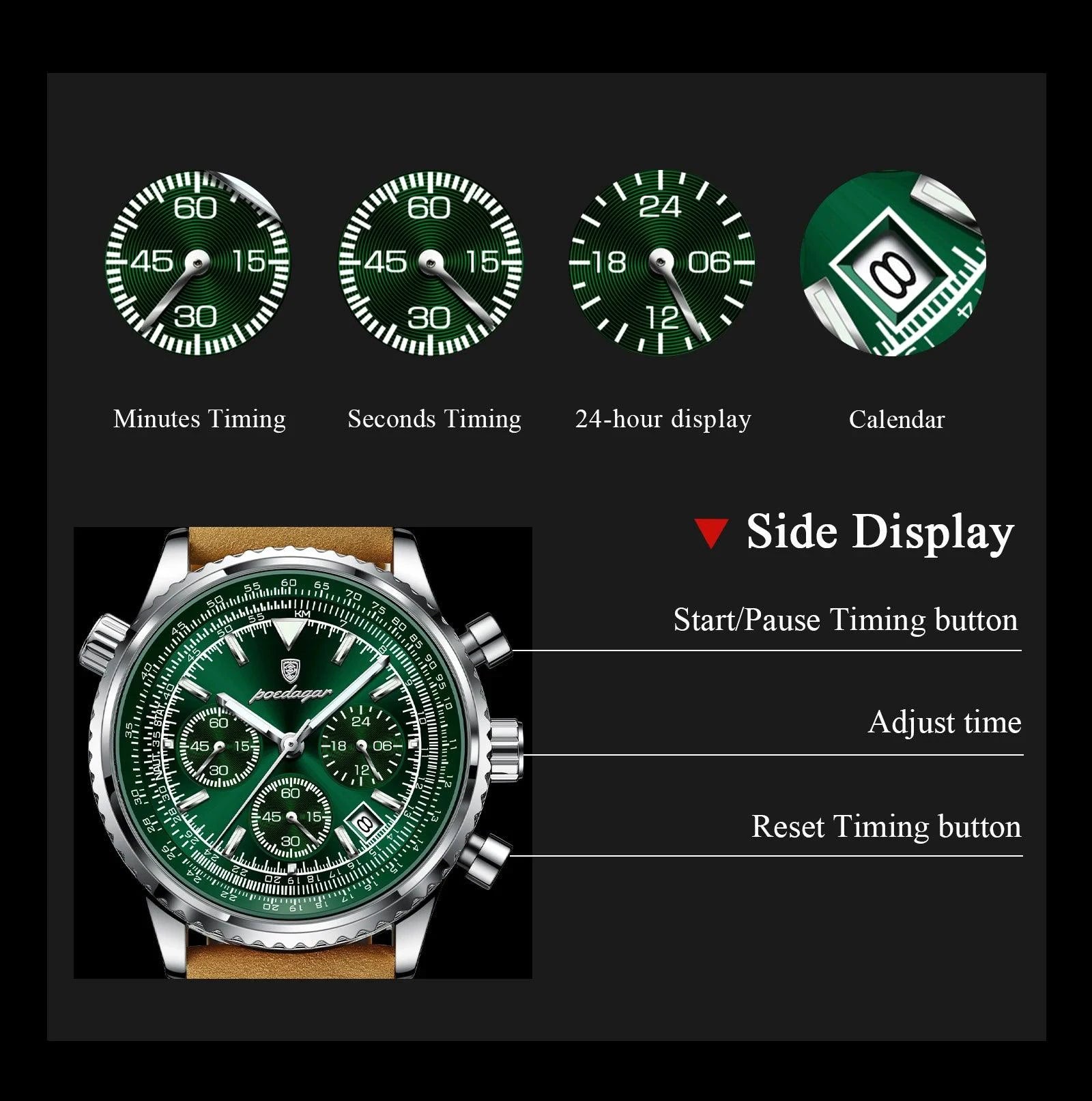 POEDAGAR Luxury Man Watch Quartz Waterproof Luminous Date Chronograph Leather Men Wristwatch Military Sports Men's Watches Reloj - MANDOTOS
