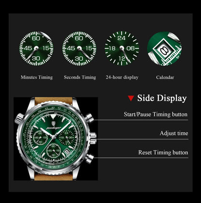 POEDAGAR Luxury Man Watch Quartz Waterproof Luminous Date Chronograph Leather Men Wristwatch Military Sports Men's Watches Reloj - MANDOTOS