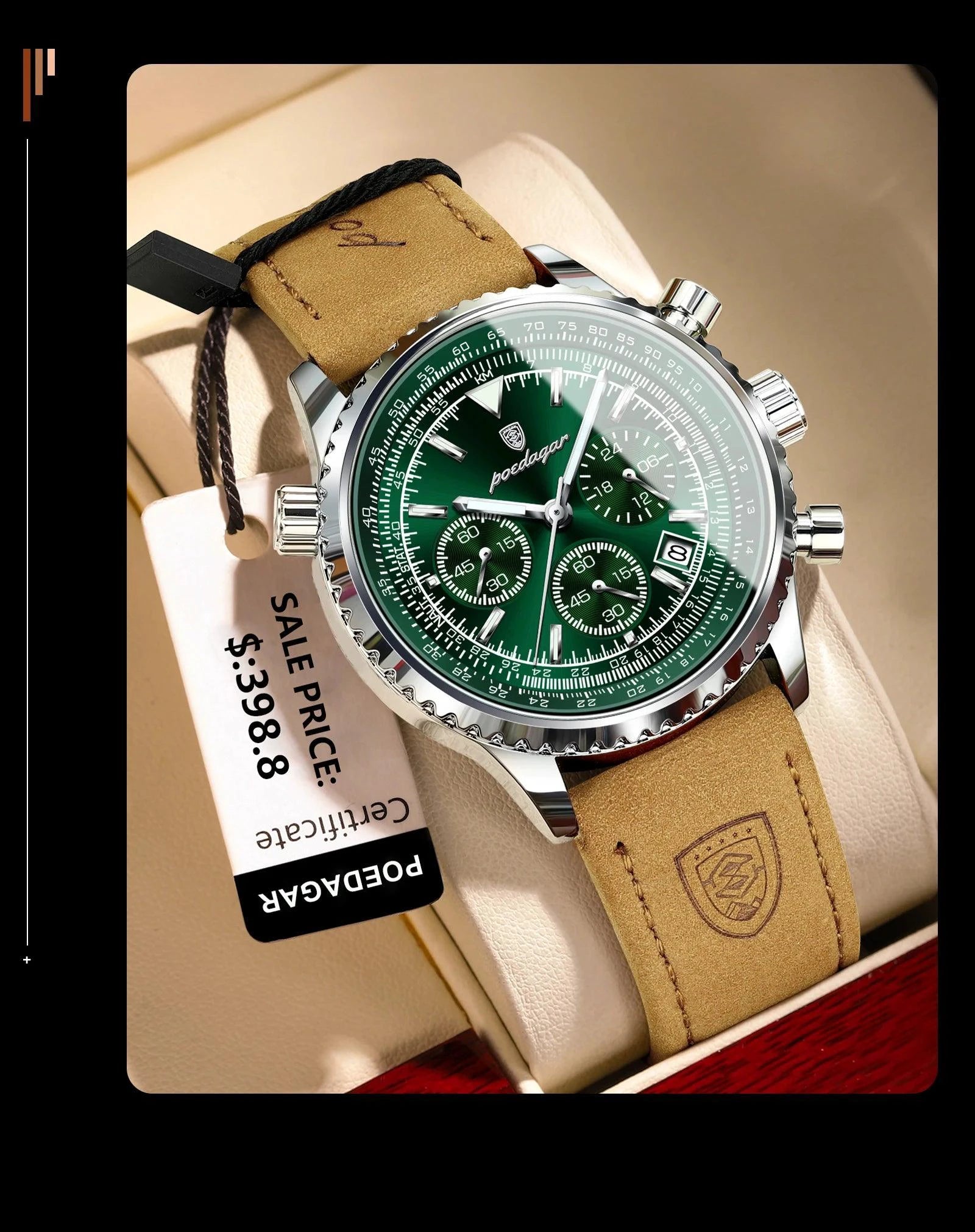 POEDAGAR Luxury Man Watch Quartz Waterproof Luminous Date Chronograph Leather Men Wristwatch Military Sports Men's Watches Reloj - MANDOTOS