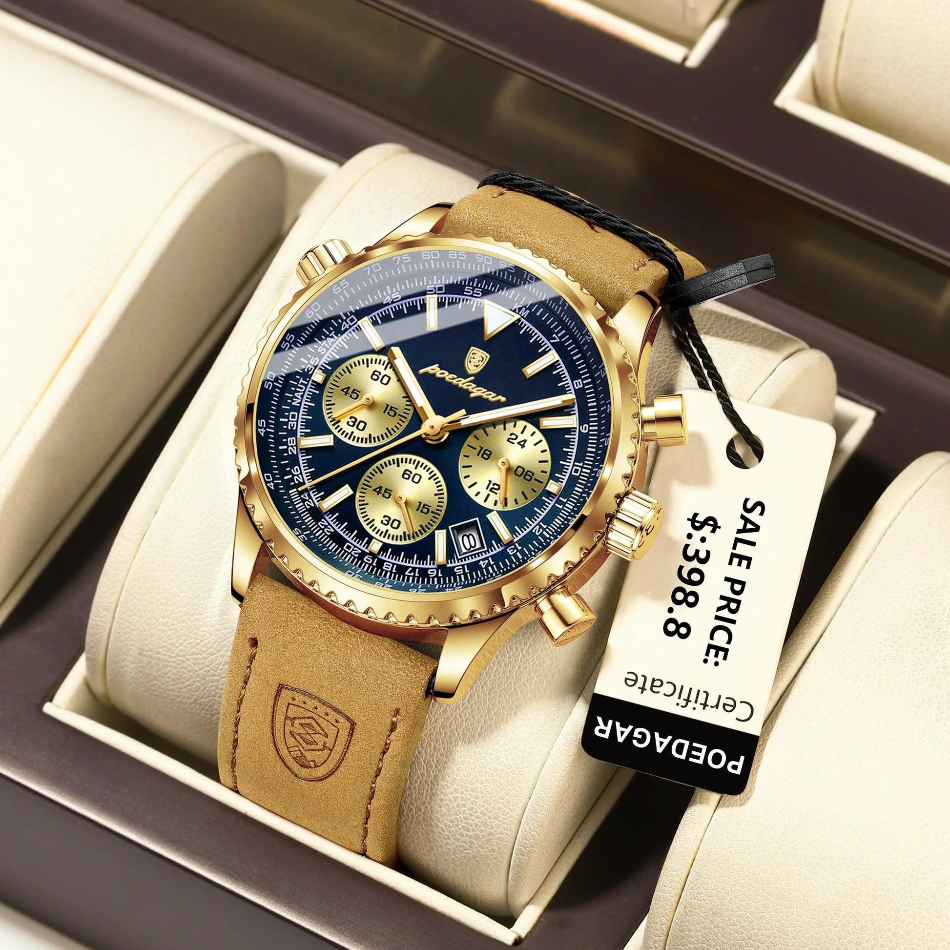 POEDAGAR Luxury Man Watch Quartz Waterproof Luminous Date Chronograph Leather Men Wristwatch Military Sports Men's Watches Reloj - MANDOTOS