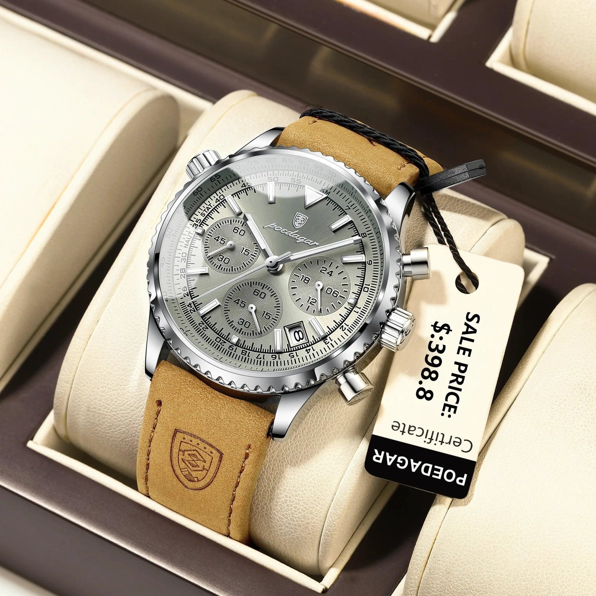 POEDAGAR Luxury Man Watch Quartz Waterproof Luminous Date Chronograph Leather Men Wristwatch Military Sports Men's Watches Reloj - MANDOTOS