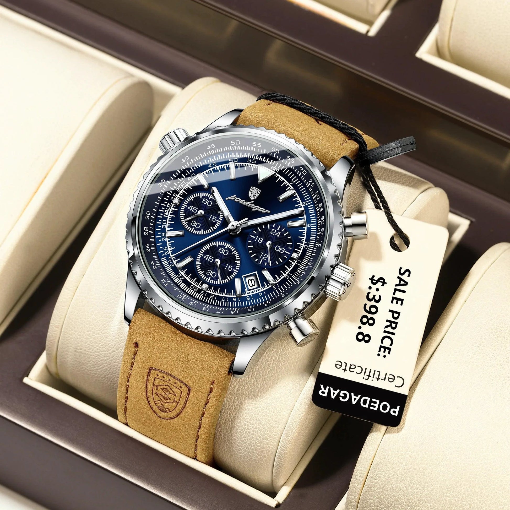 POEDAGAR Luxury Man Watch Quartz Waterproof Luminous Date Chronograph Leather Men Wristwatch Military Sports Men's Watches Reloj - MANDOTOS