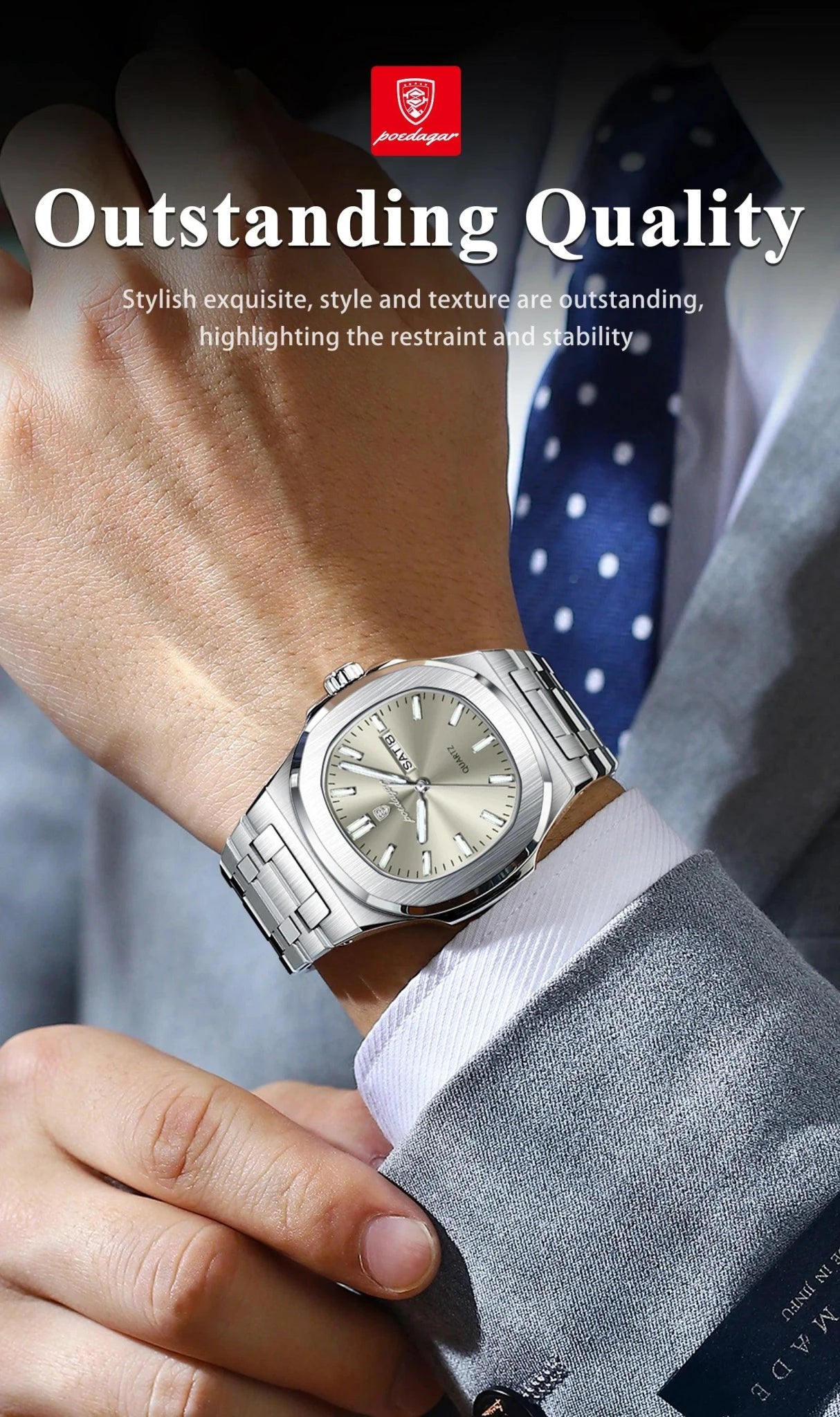 POEDAGAR Luxury Military Man Watch Square Waterproof Luminous Date Week Men Watch Stainless Steel Quartz Men's Watches Reloj+box - MANDOTOS
