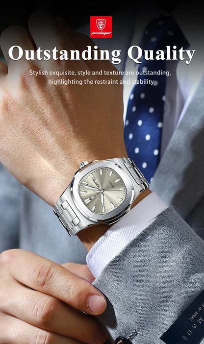 POEDAGAR Luxury Military Man Watch Square Waterproof Luminous Date Week Men Watch Stainless Steel Quartz Men's Watches Reloj+box - MANDOTOS