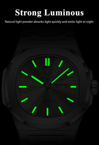 POEDAGAR Luxury Military Man Watch Square Waterproof Luminous Date Week Men Watch Stainless Steel Quartz Men's Watches Reloj+box - MANDOTOS