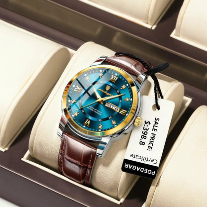 POEDAGAR Luxury Men's Quartz Watch - Waterproof, Luminous, Date Display, High-Quality Leather Strap, Sporty Design - MANDOTOS