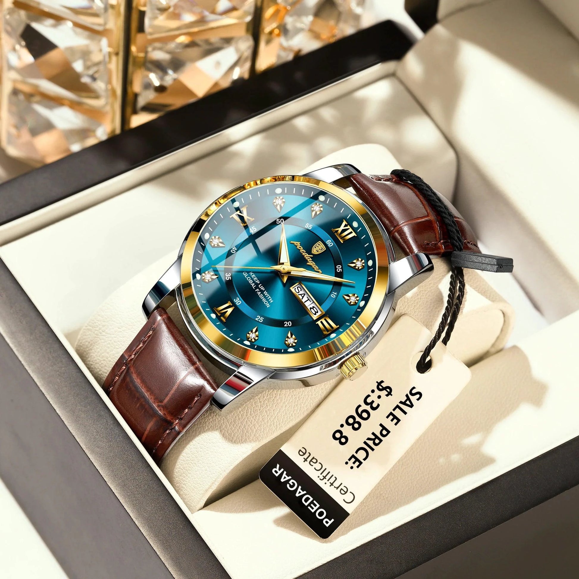 POEDAGAR Luxury Men's Quartz Watch - Waterproof, Luminous, Date Display, High-Quality Leather Strap, Sporty Design - MANDOTOS