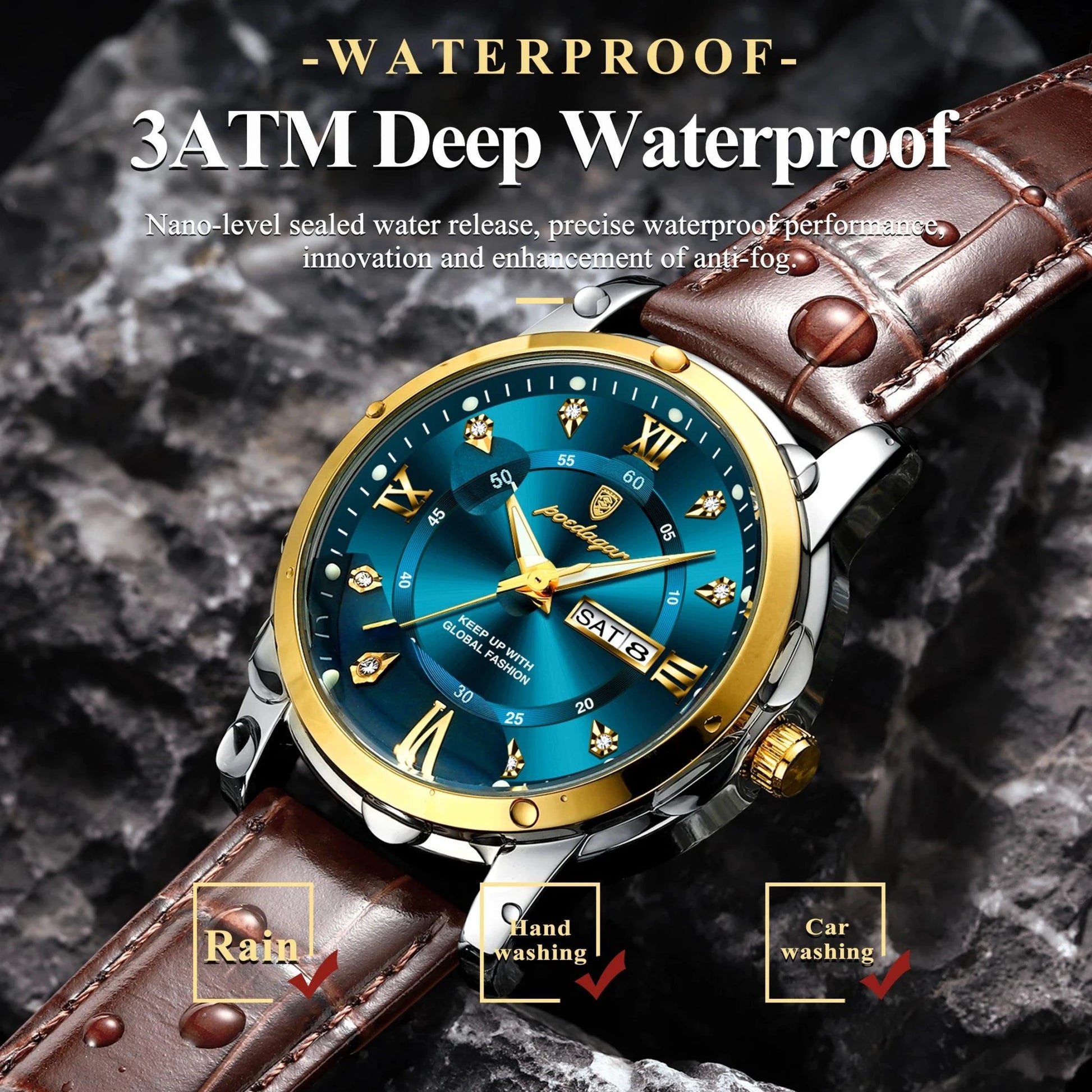 POEDAGAR Luxury Men's Quartz Watch - Waterproof, Luminous, Date Display, High-Quality Leather Strap, Sporty Design - MANDOTOS