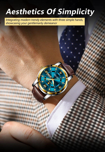 POEDAGAR Luxury Men's Quartz Watch - Waterproof, Luminous, Date Display, High-Quality Leather Strap, Sporty Design - MANDOTOS