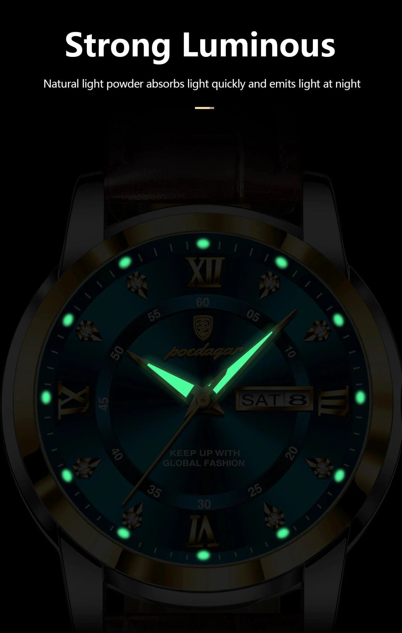 POEDAGAR Luxury Men's Quartz Watch - Waterproof, Luminous, Date Display, High-Quality Leather Strap, Sporty Design - MANDOTOS