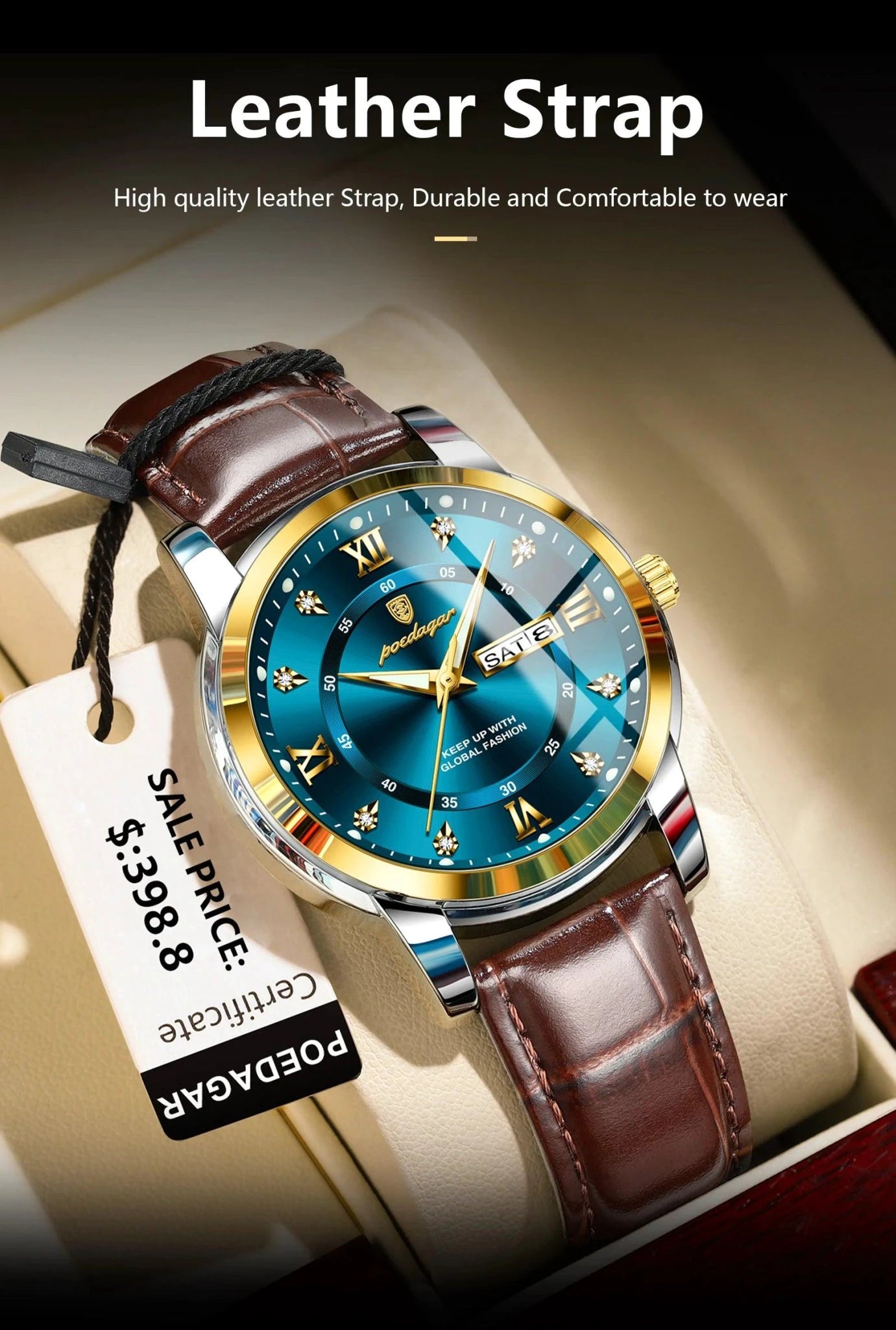 POEDAGAR Luxury Men's Quartz Watch - Waterproof, Luminous, Date Display, High-Quality Leather Strap, Sporty Design - MANDOTOS