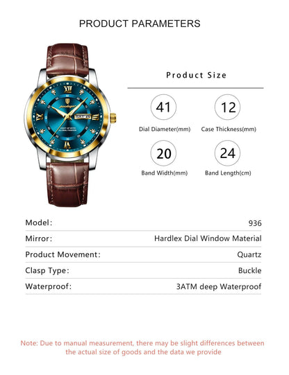 POEDAGAR Luxury Men's Quartz Watch - Waterproof, Luminous, Date Display, High-Quality Leather Strap, Sporty Design - MANDOTOS