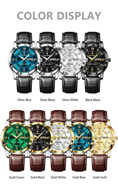 POEDAGAR Luxury Men's Quartz Watch - Waterproof, Luminous, Date Display, High-Quality Leather Strap, Sporty Design - MANDOTOS