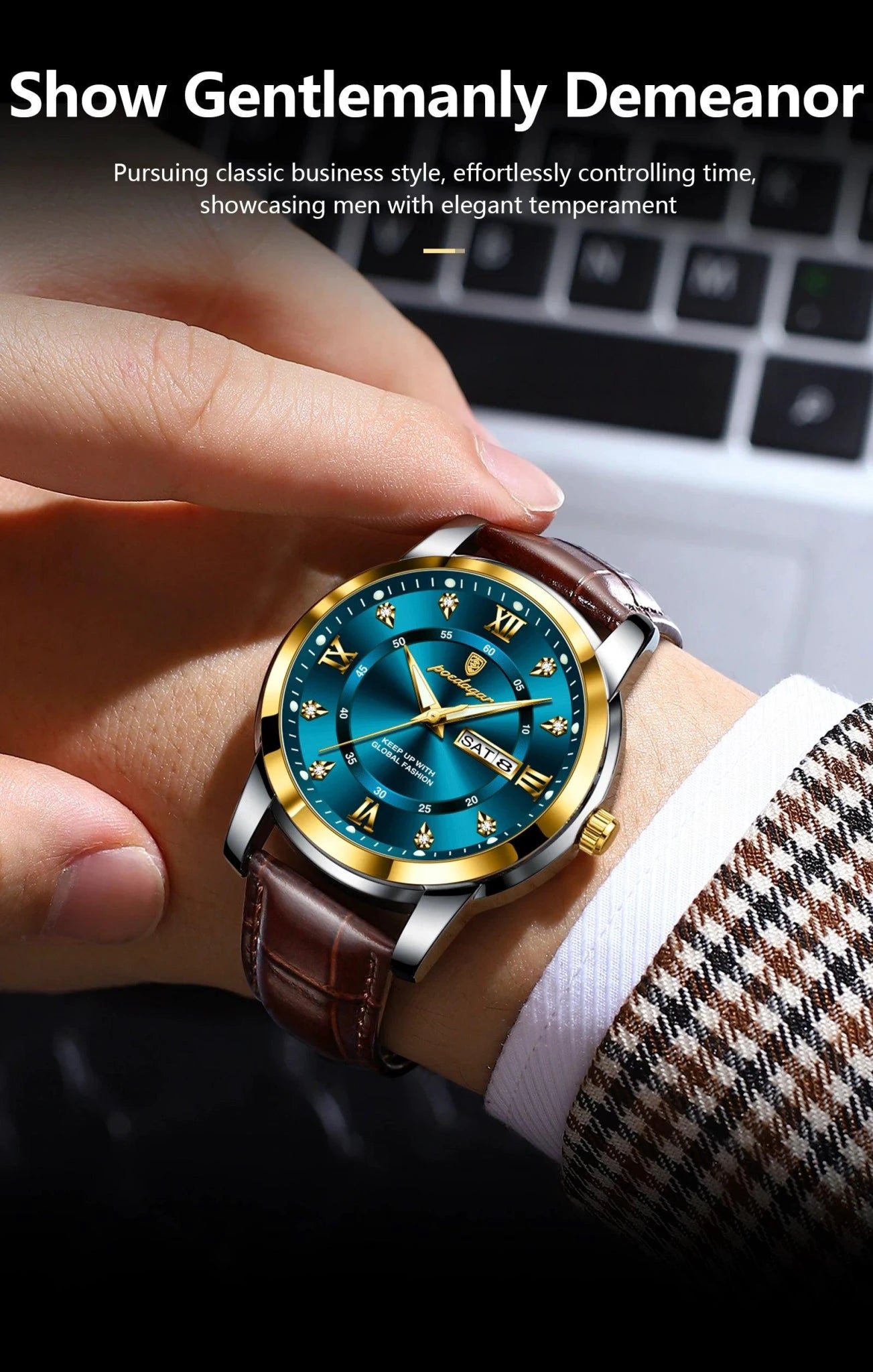 POEDAGAR Luxury Men's Quartz Watch - Waterproof, Luminous, Date Display, High-Quality Leather Strap, Sporty Design - MANDOTOS