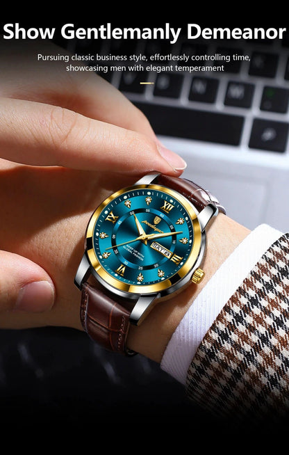 POEDAGAR Luxury Men's Quartz Watch - Waterproof, Luminous, Date Display, High-Quality Leather Strap, Sporty Design - MANDOTOS
