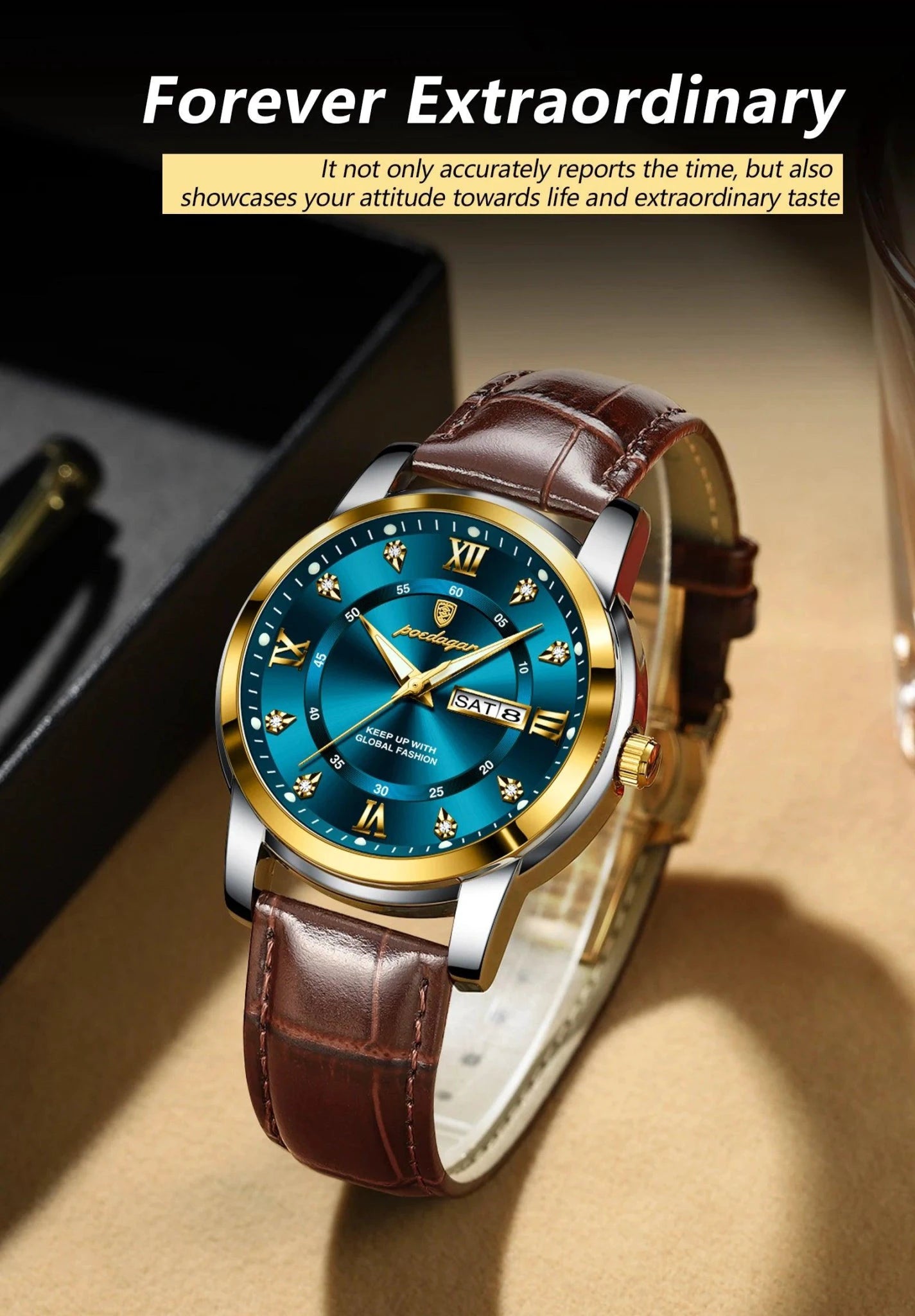 POEDAGAR Luxury Men's Quartz Watch - Waterproof, Luminous, Date Display, High-Quality Leather Strap, Sporty Design - MANDOTOS