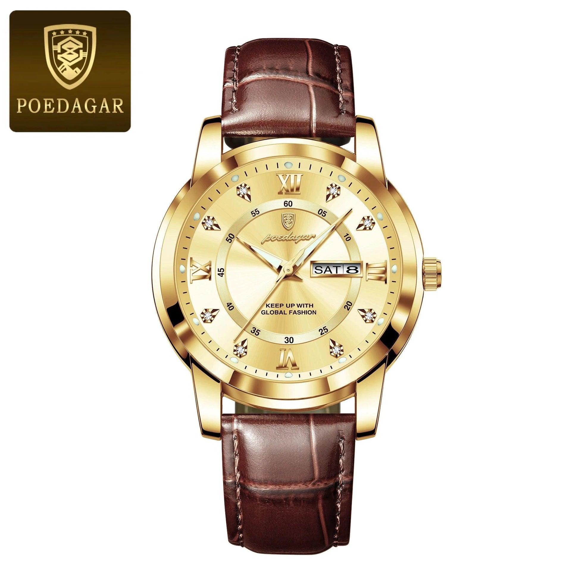 POEDAGAR Luxury Men's Quartz Watch - Waterproof, Luminous, Date Display, High-Quality Leather Strap, Sporty Design - MANDOTOS