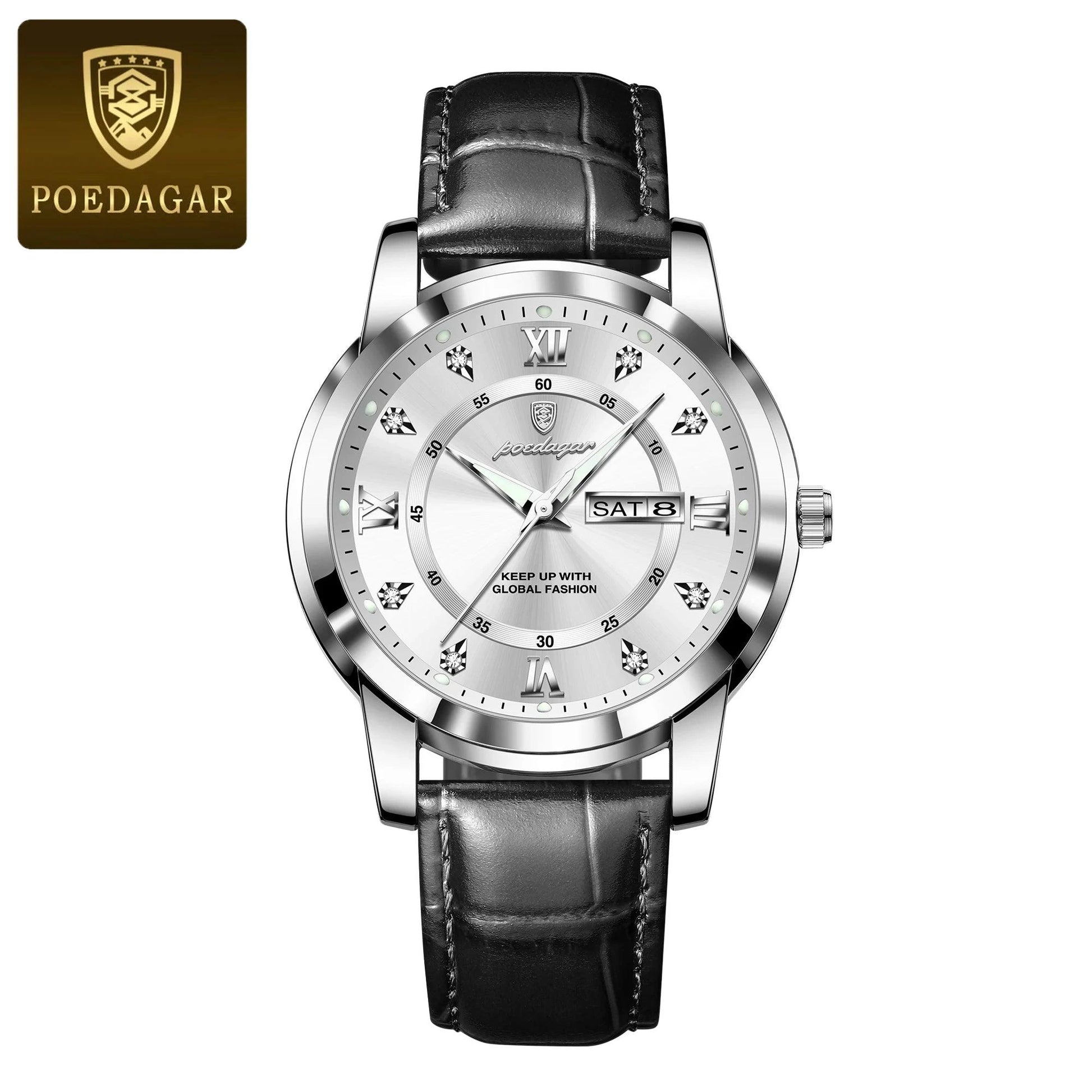 POEDAGAR Luxury Men's Quartz Watch - Waterproof, Luminous, Date Display, High-Quality Leather Strap, Sporty Design - MANDOTOS