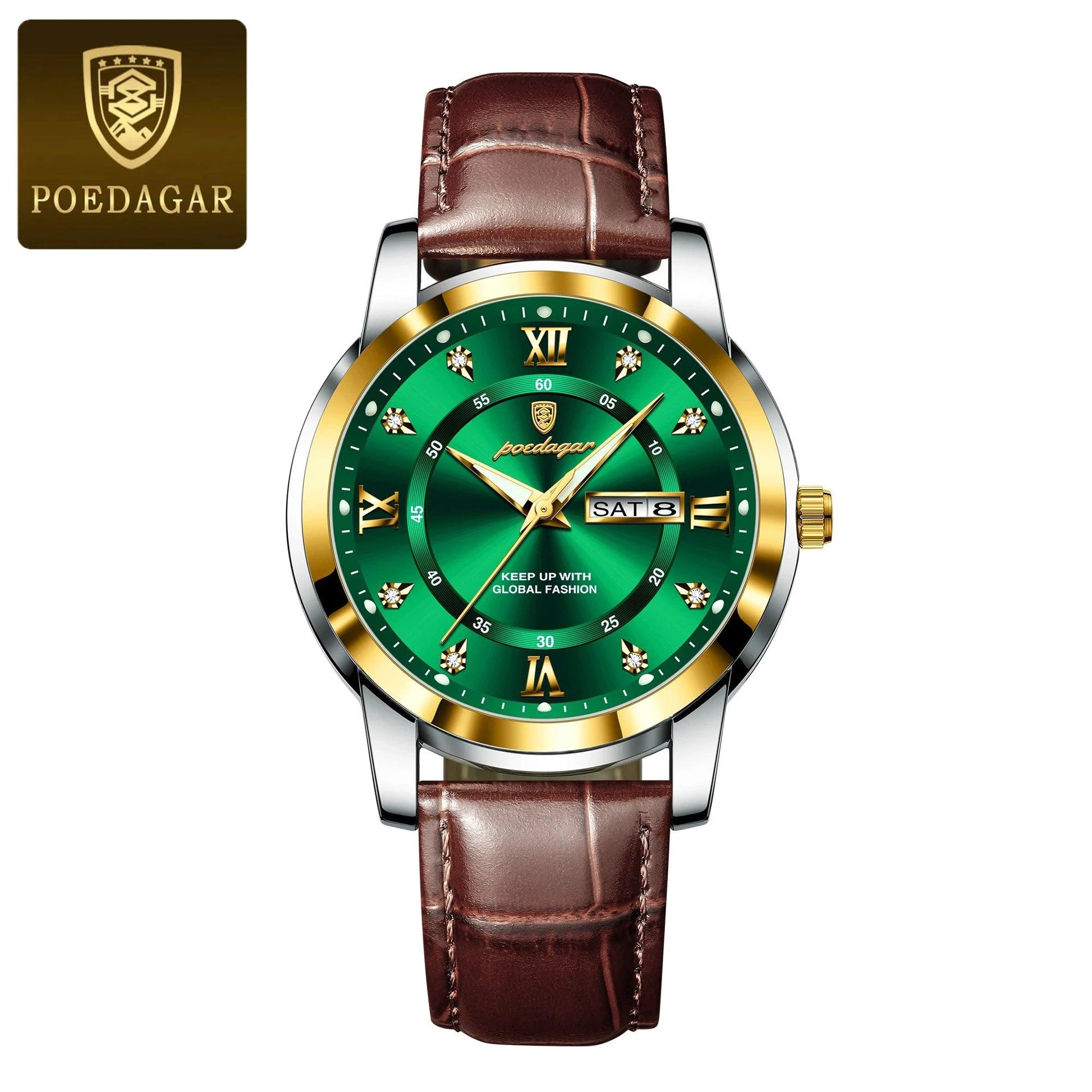 POEDAGAR Luxury Men's Quartz Watch - Waterproof, Luminous, Date Display, High-Quality Leather Strap, Sporty Design - MANDOTOS