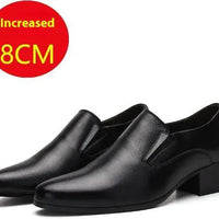 Mandotos pointed genuine leather men's elevator shoes with sleek design and polished finish, showcasing the stylish footwear.