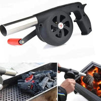Mandotos portable BBQ blower with adjustable air control for easy starting and maintaining charcoal or wood fires.