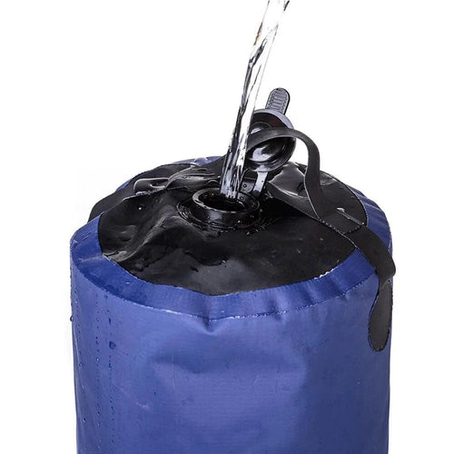 Mandotos portable outdoor shower kit with showerhead, hose, and pump for camping, beach, or outdoor use.