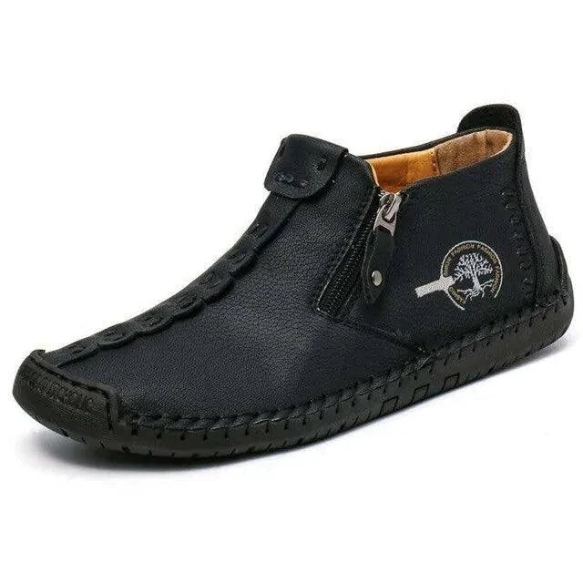 Mandotos premium microfiber leather boots with sleek design and sturdy soles, showcasing the stylish footwear profile.