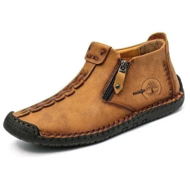 Mandotos premium microfiber leather boots showing sleek black design with sturdy soles and stylish ankle height.