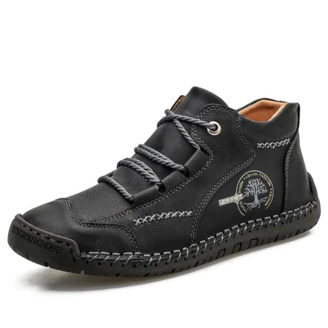 Premium microfiber leather boots by MANDOTOS featuring sleek design and sturdy soles, perfect for stylish everyday wear.