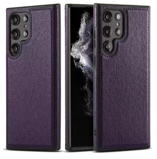 Mandotos PU leather phone case in black, featuring a slim design and precise cutouts for easy access to buttons and ports.