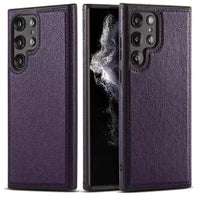 Mandotos PU leather phone case in black with card slots and a secure snap closure, designed for a sleek, protective fit.