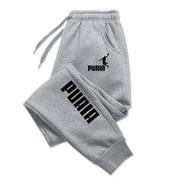 Mandotos PUAIA Print men's sport jogging trousers in solid color, loose fit, suitable for autumn and winter fitness streetwear.