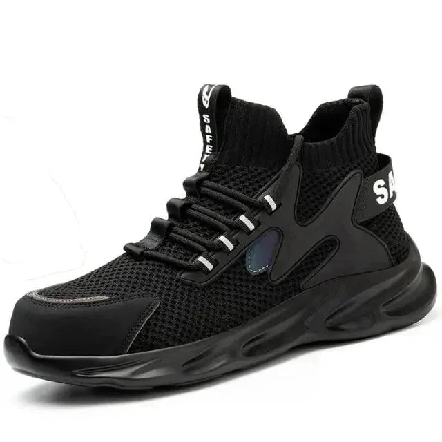 Mandotos puncture-proof work shoes with durable safety soles and sturdy black design for industrial safety and protection.