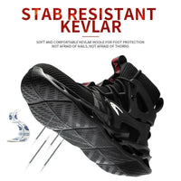 Mandotos puncture-proof work shoes with steel toe caps and slip-resistant soles, designed for safety and durability in industrial environments.