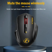 Mandotos QuietFlex wireless mouse with ergonomic design, black finish, and multiple buttons for comfortable computer use.