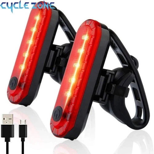 Mandotos rear bike tail light with red ultra-bright LED, USB rechargeable, easy to install for cycling safety on bicycle.
