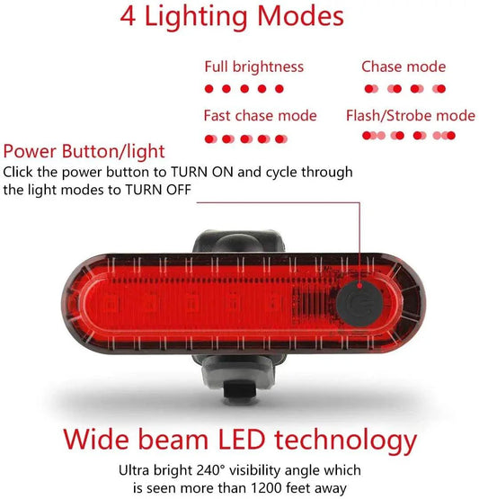 MANDOTOS rear bike tail light, USB rechargeable, ultra-bright red taillight for bicycles, easy to install for cycling safety.