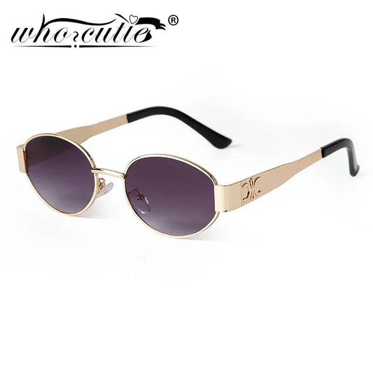 Retro Metal Frame Pilot Oval Sunglasses Women Men Brand Designer Vintage Round Sun Glasses Luxury 90s Green Lens Shades Male UV - MANDOTOS