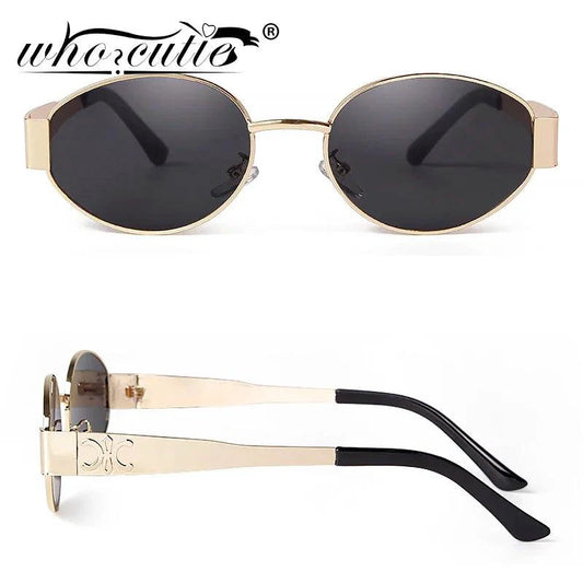 Retro Metal Frame Pilot Oval Sunglasses Women Men Brand Designer Vintage Round Sun Glasses Luxury 90s Green Lens Shades Male UV - MANDOTOS