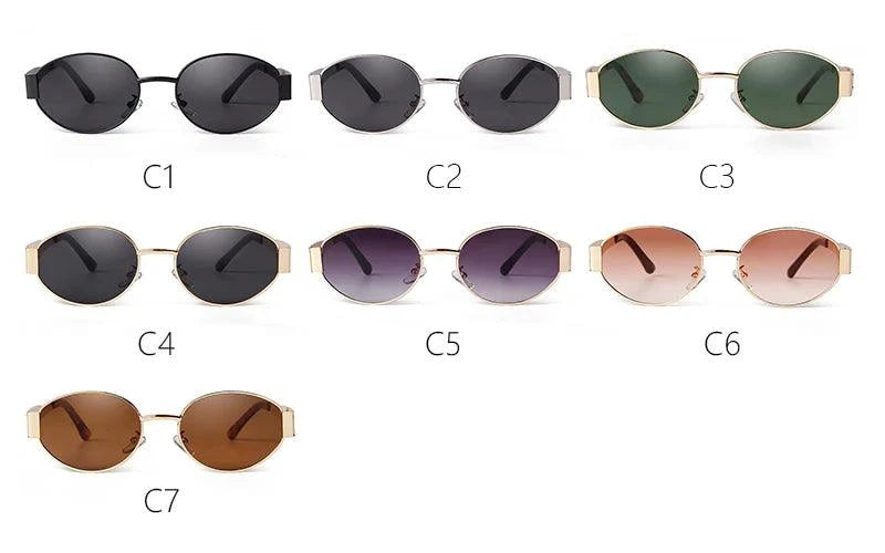 Retro Metal Frame Pilot Oval Sunglasses Women Men Brand Designer Vintage Round Sun Glasses Luxury 90s Green Lens Shades Male UV - MANDOTOS