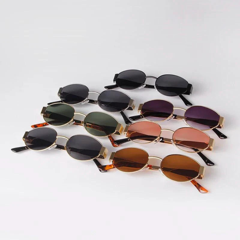 Retro Metal Frame Pilot Oval Sunglasses Women Men Brand Designer Vintage Round Sun Glasses Luxury 90s Green Lens Shades Male UV - MANDOTOS
