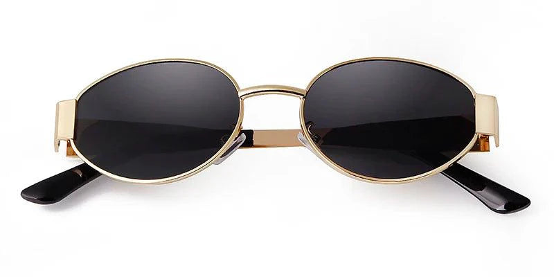 Retro Metal Frame Pilot Oval Sunglasses Women Men Brand Designer Vintage Round Sun Glasses Luxury 90s Green Lens Shades Male UV - MANDOTOS