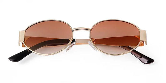 Retro Metal Frame Pilot Oval Sunglasses Women Men Brand Designer Vintage Round Sun Glasses Luxury 90s Green Lens Shades Male UV - MANDOTOS