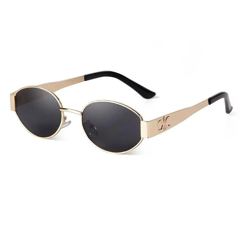 Retro Metal Frame Pilot Oval Sunglasses Women Men Brand Designer Vintage Round Sun Glasses Luxury 90s Green Lens Shades Male UV - MANDOTOS
